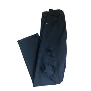 Black straight leg ripped jeans